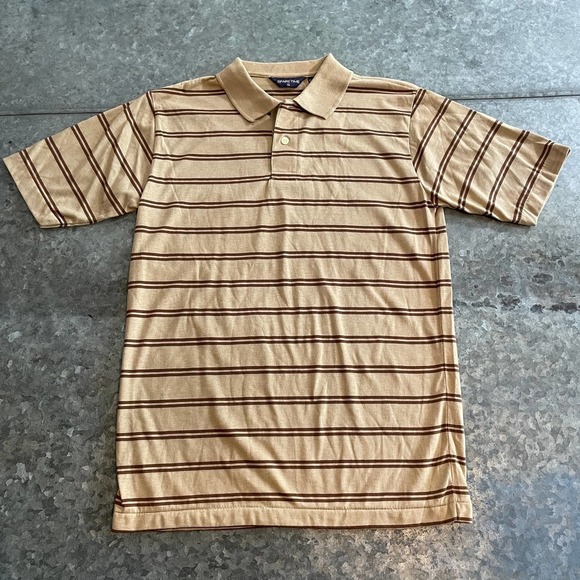 NWT Vintage Polo Shirt Mens Small Sparetime Single Stitch Retro Brown Tan Stripe - Picture 1 of 10